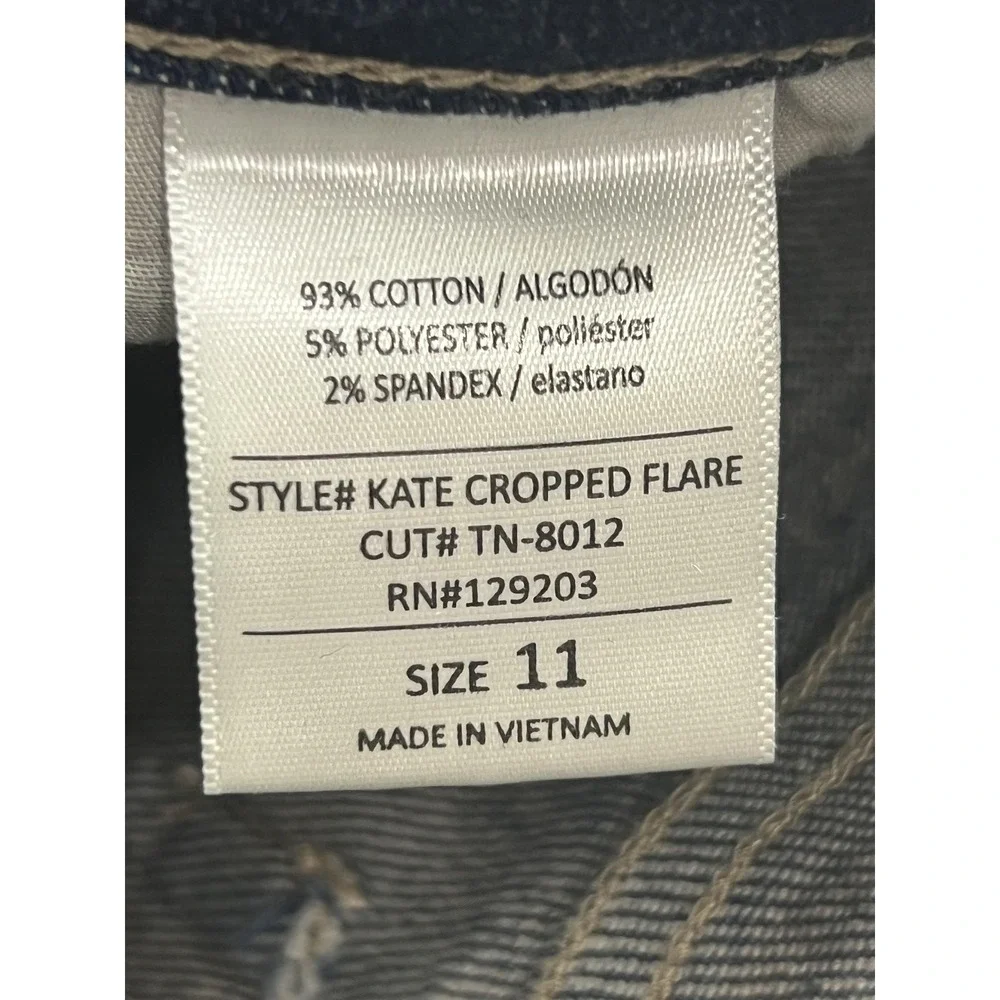Carly Jean Los Angeles Kate Cropped Flare Jeans Womens 11 Blue Raw Hem Stretch - Picture 5 of 10